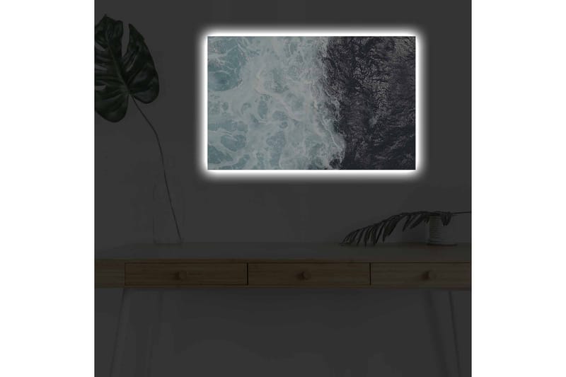 Canvastavla med LED-belysning - Kontrast mellan turkosa vågor och djup svart havsyta - Turkos / Svart - Inredning - Tavlor & konst - Canvastavlor