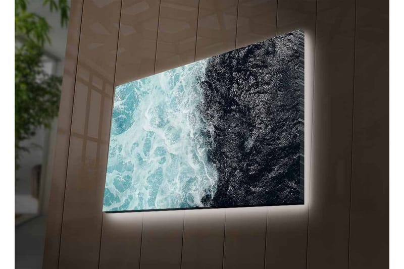 Canvastavla med LED-belysning - Kontrast mellan turkosa vågor och djup svart havsyta - Turkos / Svart - Inredning - Tavlor & konst - Canvastavlor
