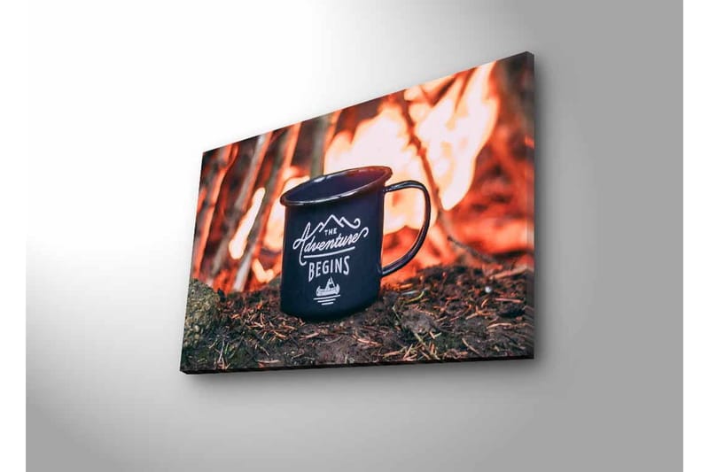 Canvastavla med LED-belysning - Kopp med text och bergslandskap i bakgrunden - Mörkblå / Orange / Grön - Inredning - Tavlor & konst - Canvastavlor