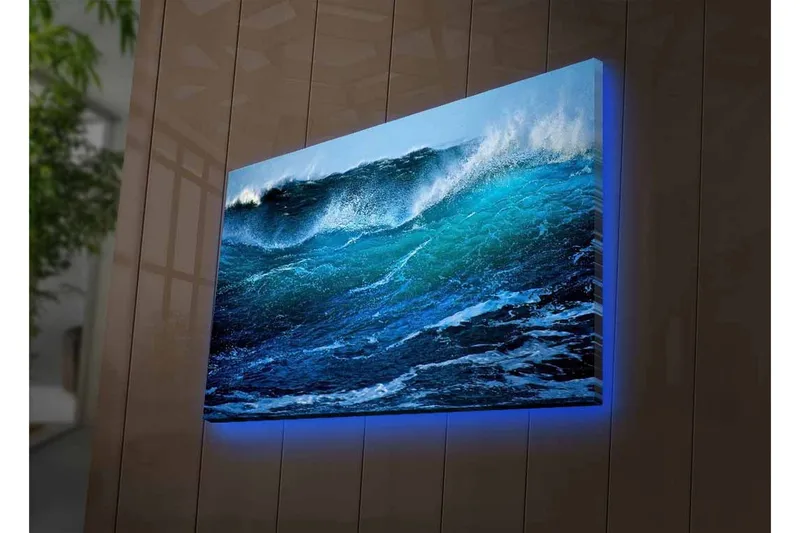 Canvastavla med LED-belysning - Kraftfull havsvåg med skummande toppar - Mörkblå / Turkos / Vit - Inredning - Tavlor & konst - Canvastavlor