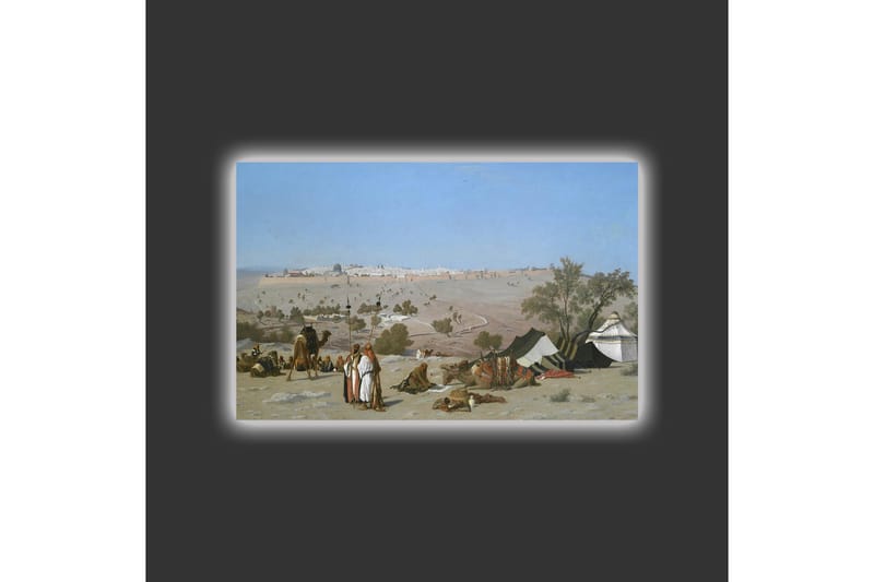 Canvastavla med LED-belysning - Landskap med beduiner och tält i ökenmiljö - Blå / Grön / Beige - Inredning - Tavlor & konst - Canvastavlor
