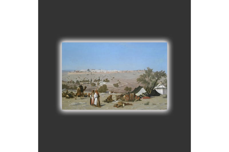 Canvastavla med LED-belysning - Landskap med beduiner och tält i ökenmiljö - Blå / Grön / Beige - Inredning - Tavlor & konst - Canvastavlor