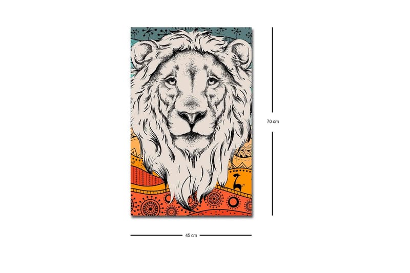 Canvastavla med LED-belysning - Lejonhuvud med färgglad bakgrund och mönster - Grå / Orange / Blå - Inredning - Tavlor & konst - Canvastavlor