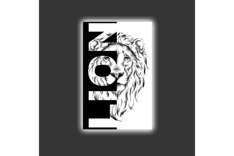 Canvastavla med LED-belysning - Lejonhuvud med grafiska element - Svart / Vitt - Inredning - Tavlor & konst - Canvastavlor