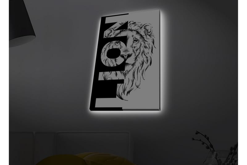 Canvastavla med LED-belysning - Lejonhuvud med grafiska element - Svart / Vitt - Inredning - Tavlor & konst - Canvastavlor