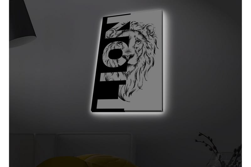 Canvastavla med LED-belysning - Lejonhuvud med grafiska element - Svart / Vitt - Inredning - Tavlor & konst - Canvastavlor