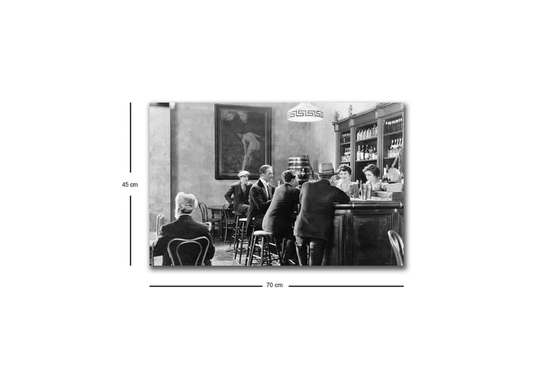 Canvastavla med LED-belysning - Livlig scen från en bar med människor i samtal och interaktion - Svart / Vit / Grå - Inredning - Tavlor & konst - Canvastavlor