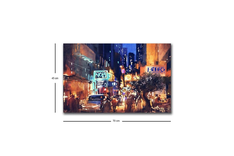 Canvastavla med LED-belysning - Livlig stadsbild med nattliv och bilar - Mörkblå / Orange / Grön - Inredning - Tavlor & konst - Canvastavlor
