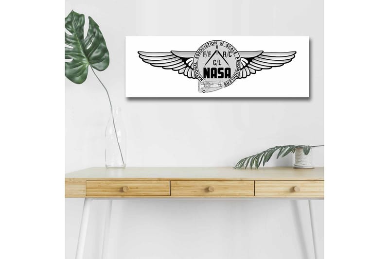 Canvastavla med LED-belysning - Logotyp med vingar och NASA-motiv - Svart / Grå - Inredning - Tavlor & konst - Canvastavlor