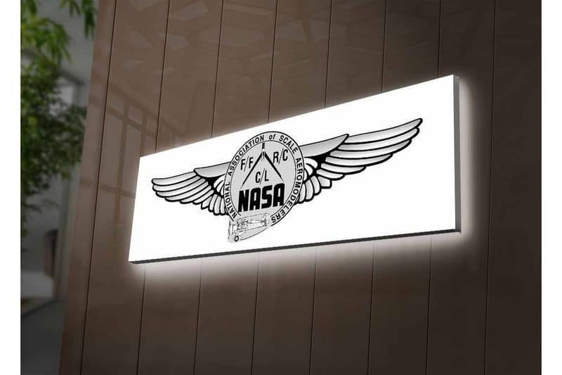 Canvastavla med LED-belysning - Logotyp med vingar och NASA-motiv - Svart / Grå - Inredning - Tavlor & konst - Canvastavlor