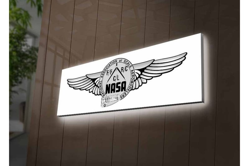 Canvastavla med LED-belysning - Logotyp med vingar och NASA-motiv - Svart / Grå - Inredning - Tavlor & konst - Canvastavlor