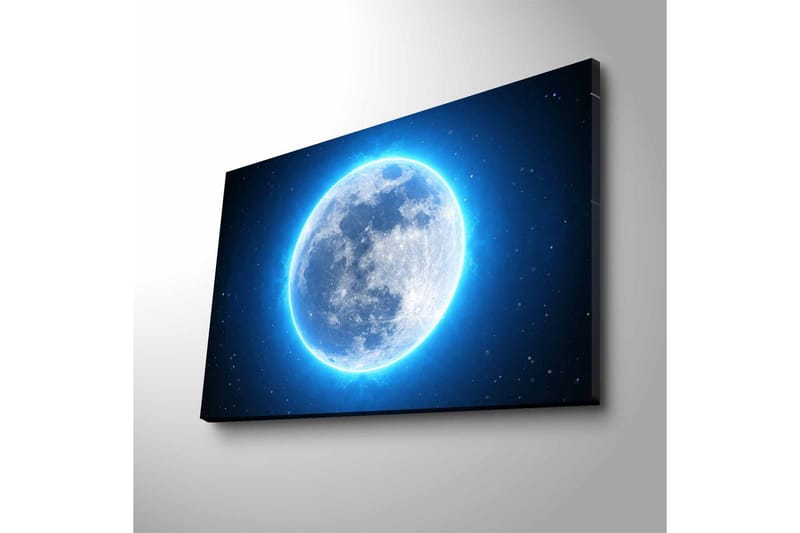Canvastavla med LED-belysning - Luminös fullmåne omgiven av stjärnor - Blå / Vit / Mörkblå - Inredning - Tavlor & konst - Canvastavlor