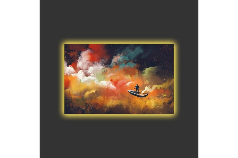 Canvastavla med LED-belysning - Människa i båt som navigerar genom färgglada moln - Orange / Blå / Vit - Inredning - Tavlor & konst - Canvastavlor