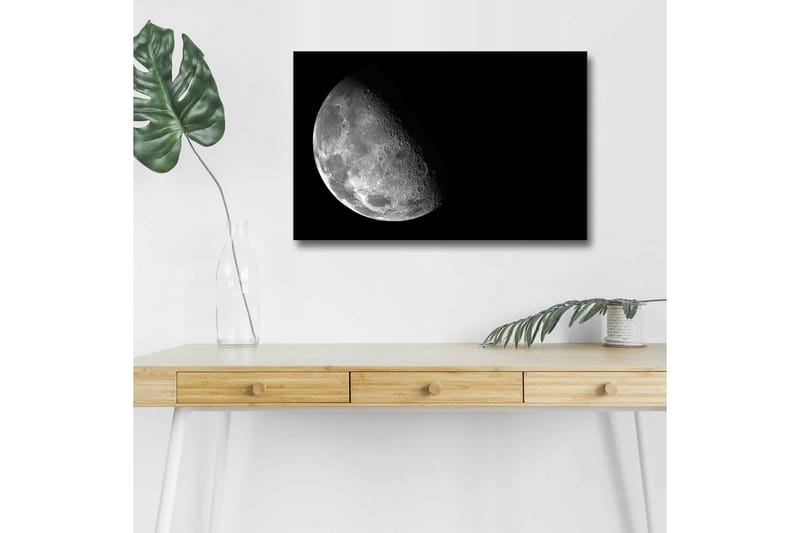 Canvastavla med LED-belysning - Månens detaljerade yta mot en svart bakgrund - Grå / Svart - Inredning - Tavlor & konst - Canvastavlor