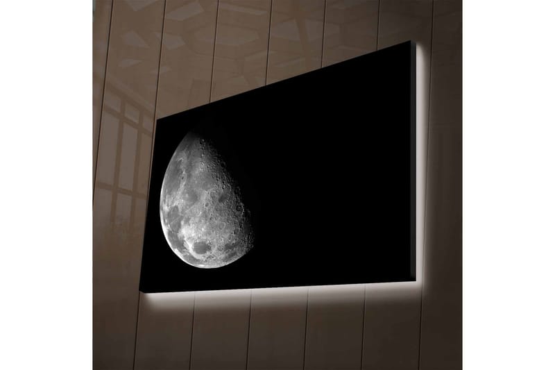 Canvastavla med LED-belysning - Månens detaljerade yta mot en svart bakgrund - Grå / Svart - Inredning - Tavlor & konst - Canvastavlor