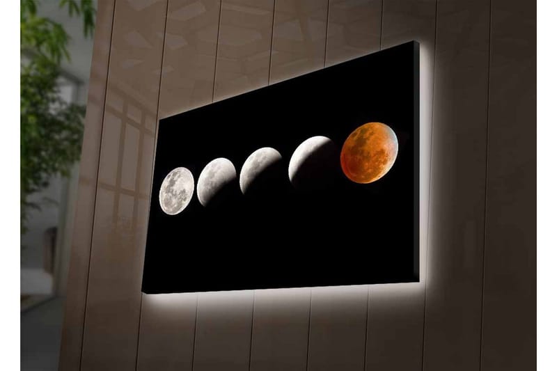 Canvastavla med LED-belysning - Månfaser i olika skepnader mot en svart bakgrund - Grå / Svart / Röd - Inredning - Tavlor & konst - Canvastavlor