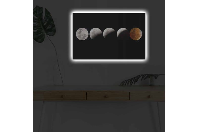 Canvastavla med LED-belysning - Månfaser i olika skepnader mot en svart bakgrund - Grå / Svart / Röd - Inredning - Tavlor & konst - Canvastavlor