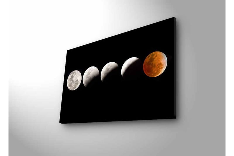 Canvastavla med LED-belysning - Månfaser i olika skepnader mot en svart bakgrund - Grå / Svart / Röd - Inredning - Tavlor & konst - Canvastavlor