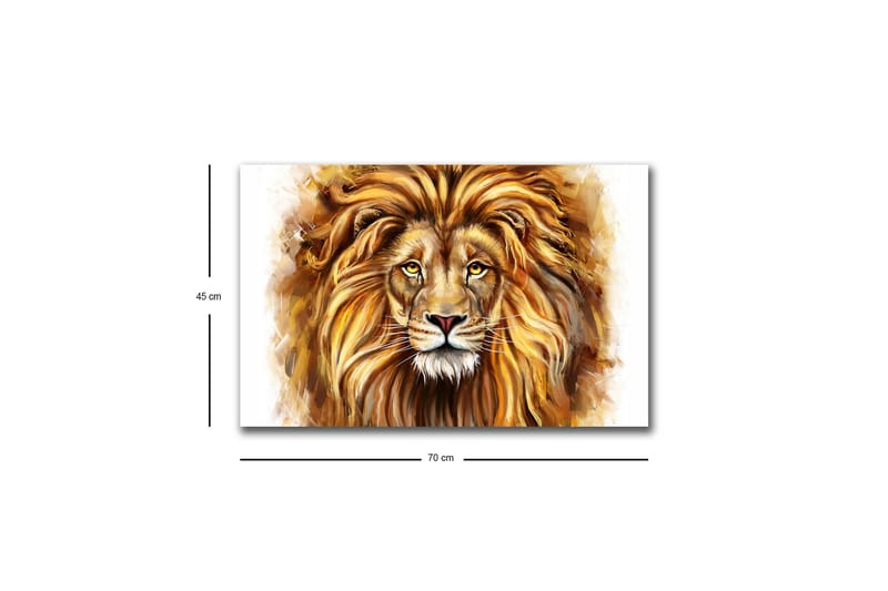Canvastavla med LED-belysning - Majestätisk lejonhuvud med detaljerad man och uttrycksfulla ögon - Guld / Brun / Beige - Inredning - Tavlor & konst - Canvastavlor