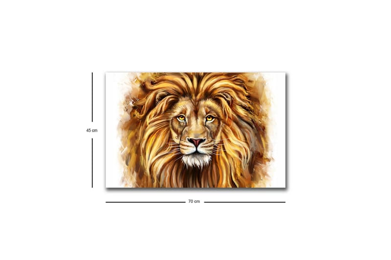 Canvastavla med LED-belysning - Majestätisk lejonhuvud med detaljerad man och uttrycksfulla ögon - Guld / Brun / Beige - Inredning - Tavlor & konst - Canvastavlor