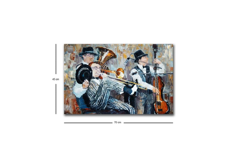 Canvastavla med LED-belysning - Musikaliskt framträdande med tre spelande musiker - Mörkblå / Orange / Vit - Inredning - Tavlor & konst - Canvastavlor