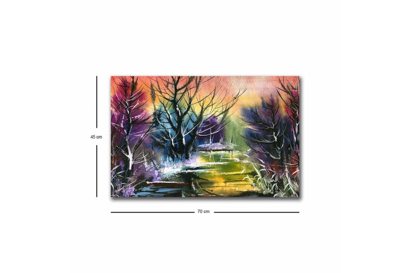Canvastavla med LED-belysning - Mystisk landskap med silhuetter av träd i skymning - Lila / Grön / Svart - Inredning - Tavlor & konst - Canvastavlor