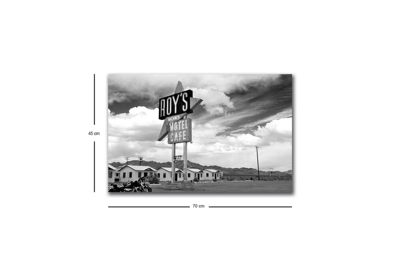 Canvastavla med LED-belysning - Nostalgisk skylt från ett motell i en ökenlandskap - Svart / Vitt / Grått - Inredning - Tavlor & konst - Canvastavlor