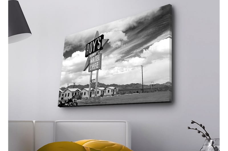 Canvastavla med LED-belysning - Nostalgisk skylt från ett motell i en ökenlandskap - Svart / Vitt / Grått - Inredning - Tavlor & konst - Canvastavlor