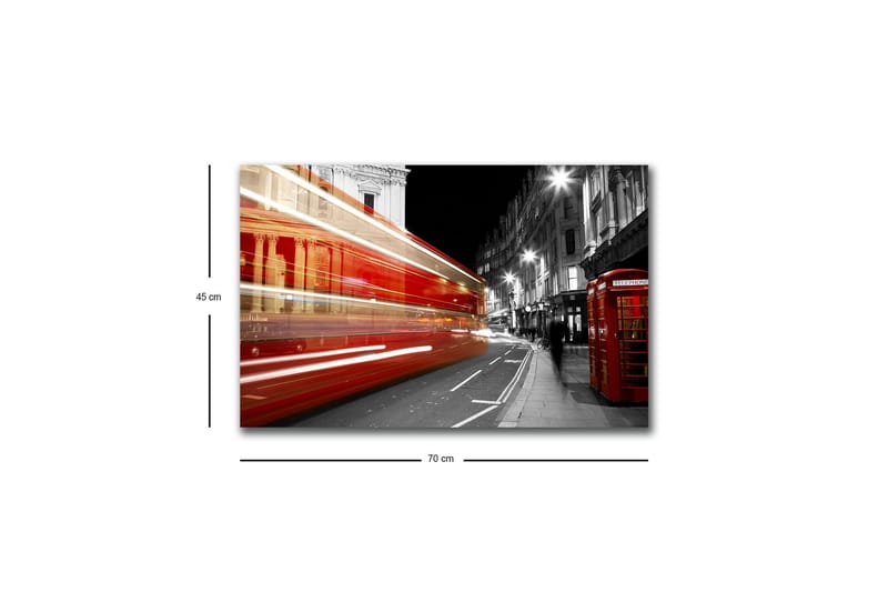 Canvastavla med LED-belysning - Röd buss i rörelse på en svartvit stadsgata - Röd / Svart / Grå - Inredning - Tavlor & konst - Canvastavlor