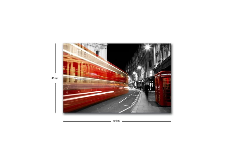 Canvastavla med LED-belysning - Röd buss i rörelse på en svartvit stadsgata - Röd / Svart / Grå - Inredning - Tavlor & konst - Canvastavlor