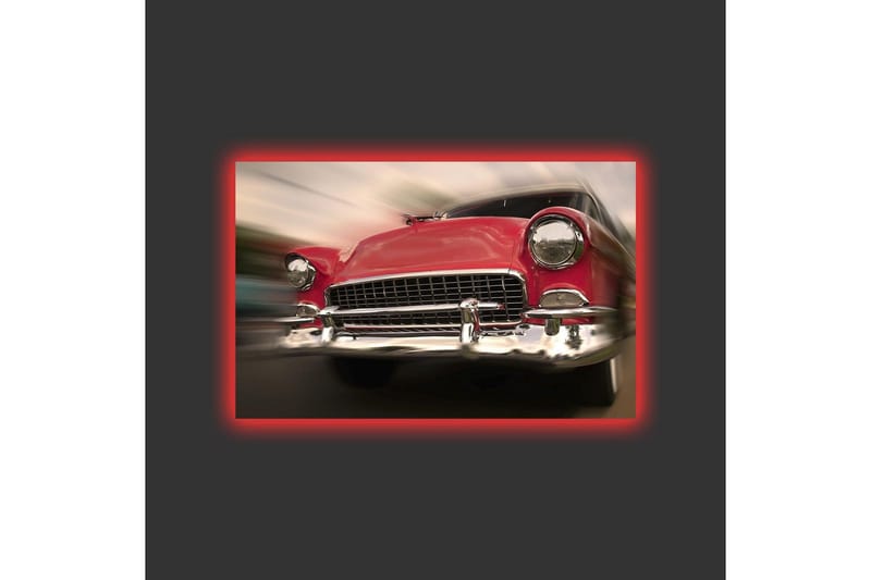 Canvastavla med LED-belysning - Röd klassisk bil i rörelse - Röd / Silver - Inredning - Tavlor & konst - Canvastavlor