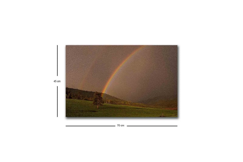 Canvastavla med LED-belysning - Regnbåge som sträcker sig över en grön dalgång - Grön / Brun / Gul - Inredning - Tavlor & konst - Canvastavlor