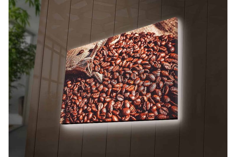 Canvastavla med LED-belysning - Rika kaffebönor i en naturlig miljö - Mörkbrun / Ljusbrun - Inredning - Tavlor & konst - Canvastavlor