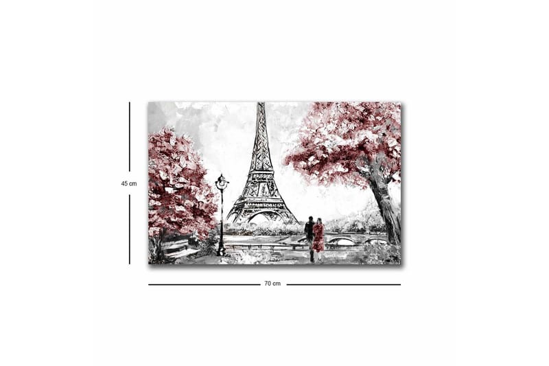 Canvastavla med LED-belysning - Romantisk scen med Eiffeltornet och blommiga träd - Röd / Svart / Grå - Inredning - Tavlor & konst - Canvastavlor
