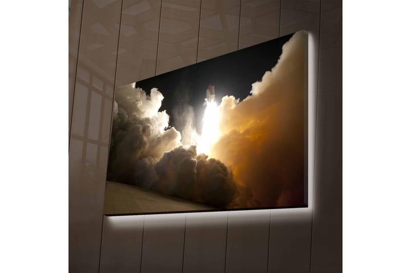 Canvastavla med LED-belysning - Rymdfärja som lyfter genom moln av rök och ånga - Mörkgrå / Orange / Vit - Inredning - Tavlor & konst - Canvastavlor