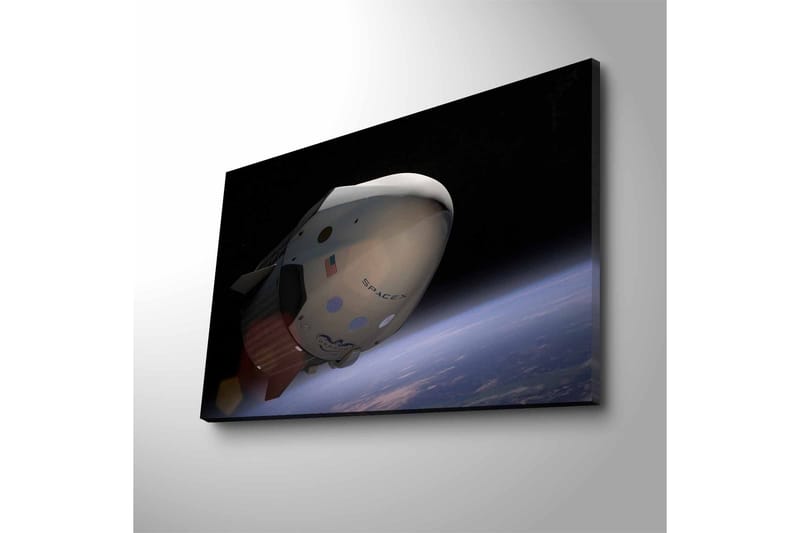 Canvastavla med LED-belysning - Rymdfarkost i omloppsbana över jorden, Svart / Vit / Blå