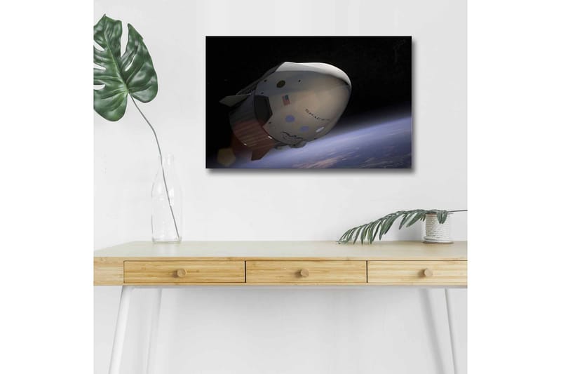 Canvastavla med LED-belysning - Rymdfarkost i omloppsbana över jorden - Svart / Vit / Blå - Inredning - Tavlor & konst - Canvastavlor