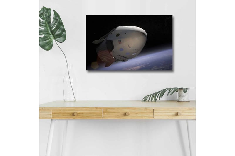 Canvastavla med LED-belysning - Rymdfarkost i omloppsbana över jorden - Svart / Vit / Blå - Inredning - Tavlor & konst - Canvastavlor