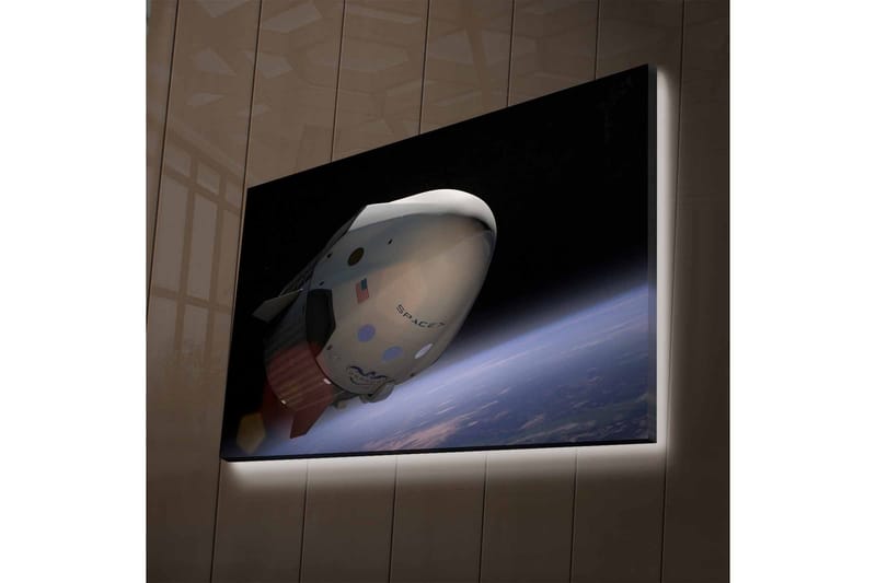 Canvastavla med LED-belysning - Rymdfarkost i omloppsbana över jorden - Svart / Vit / Blå - Inredning - Tavlor & konst - Canvastavlor