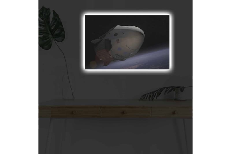 Canvastavla med LED-belysning - Rymdfarkost i omloppsbana över jorden - Svart / Vit / Blå - Inredning - Tavlor & konst - Canvastavlor