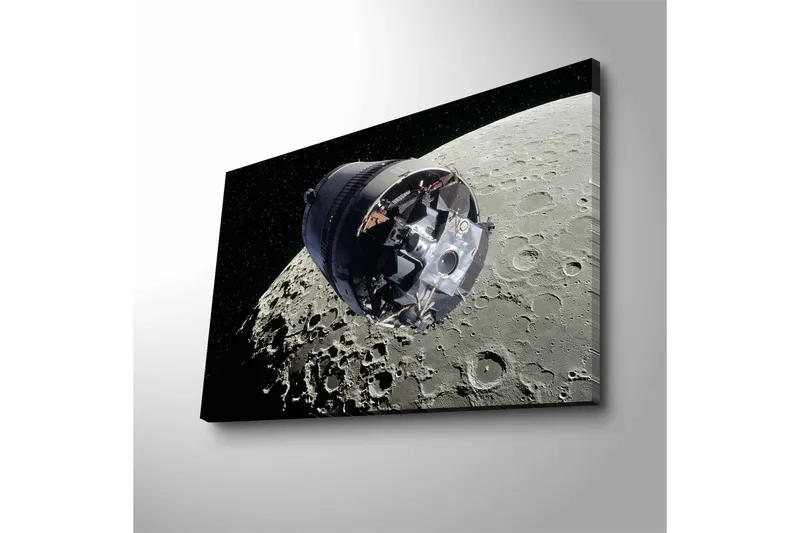 Canvastavla med LED-belysning - Rymdfarkost i omloppsbana runt månen - Grå / Svart / Silver - Inredning - Tavlor & konst - Canvastavlor