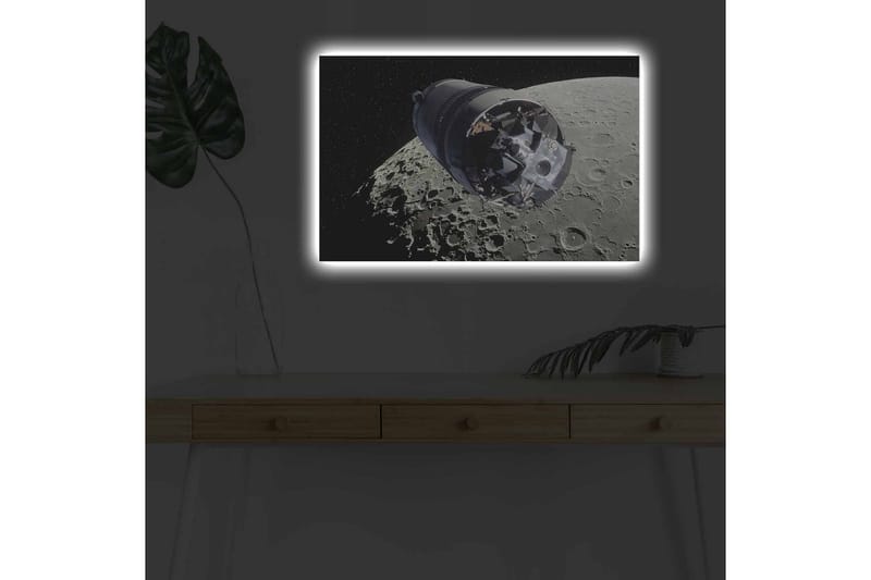 Canvastavla med LED-belysning - Rymdfarkost i omloppsbana runt månen - Grå / Svart / Silver - Inredning - Tavlor & konst - Canvastavlor