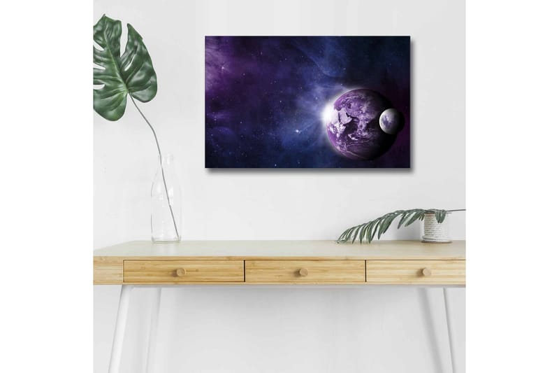 Canvastavla med LED-belysning - Rymdlandskap med planeter och stjärnor - Lila / Blå / Vit - Inredning - Tavlor & konst - Canvastavlor