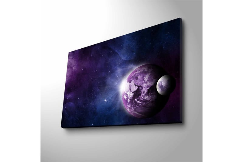 Canvastavla med LED-belysning - Rymdlandskap med planeter och stjärnor - Lila / Blå / Vit - Inredning - Tavlor & konst - Canvastavlor
