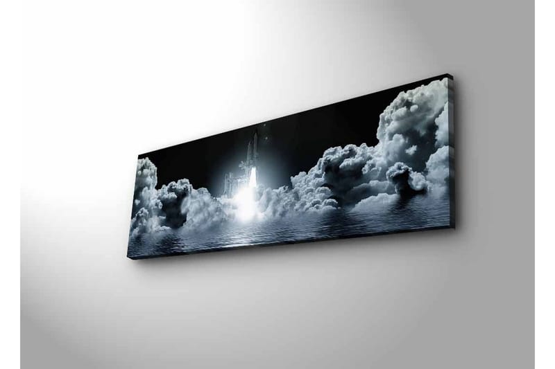 Canvastavla med LED-belysning - Rymdraket som lyfter genom molnig himmel - Mörkgrå / Vit / Ljusblå - Inredning - Tavlor & konst - Canvastavlor