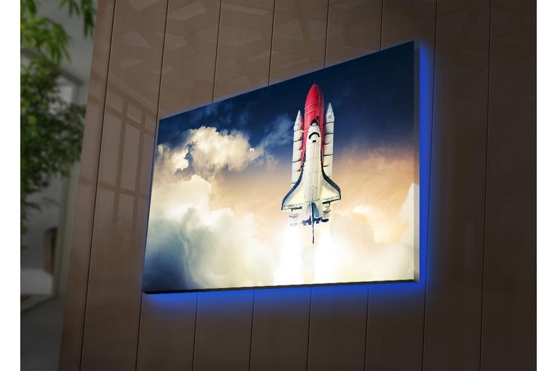 Canvastavla med LED-belysning - Rymdraket som lyfter mot himlen - Röd / Vit / Blå - Inredning - Tavlor & konst - Canvastavlor