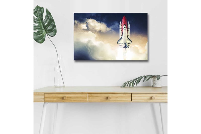 Canvastavla med LED-belysning - Rymdraket som lyfter mot himlen - Röd / Vit / Blå - Inredning - Tavlor & konst - Canvastavlor