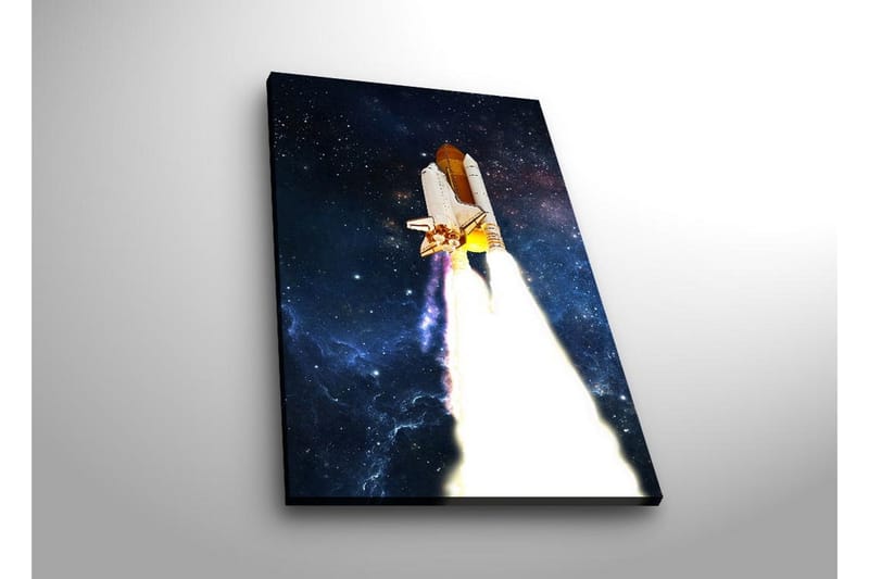 Canvastavla med LED-belysning - Rymdraket som lyfter mot stjärnorna - Mörkblå / Vit / Orange - Inredning - Tavlor & konst - Canvastavlor