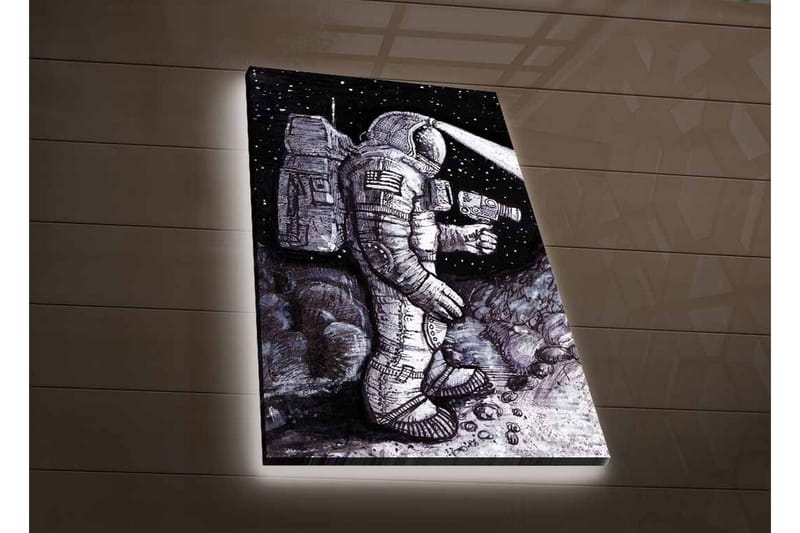 Canvastavla med LED-belysning - Rymdutforskare i en stjärnspäckad miljö - Svart / Grå / Vit - Inredning - Tavlor & konst - Canvastavlor