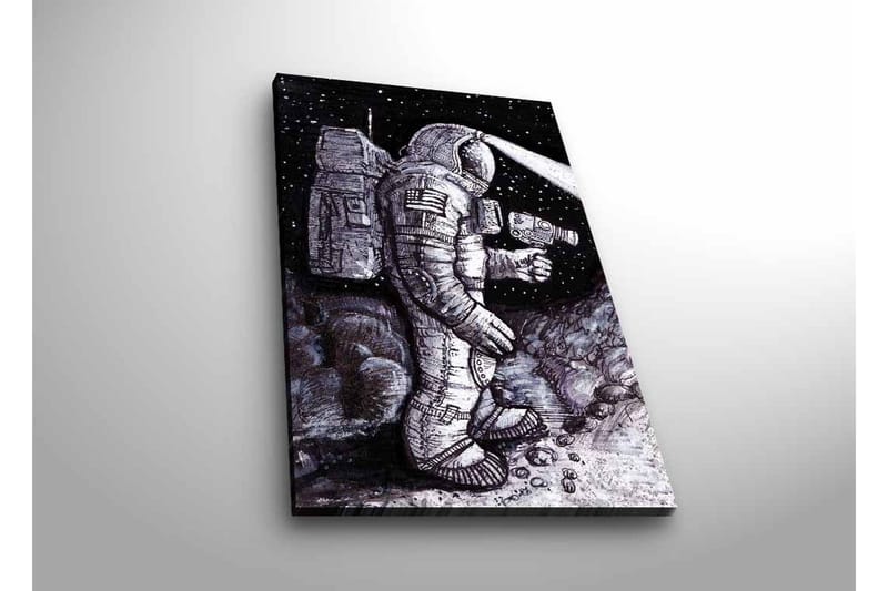Canvastavla med LED-belysning - Rymdutforskare i en stjärnspäckad miljö, Svart / Grå / Vit